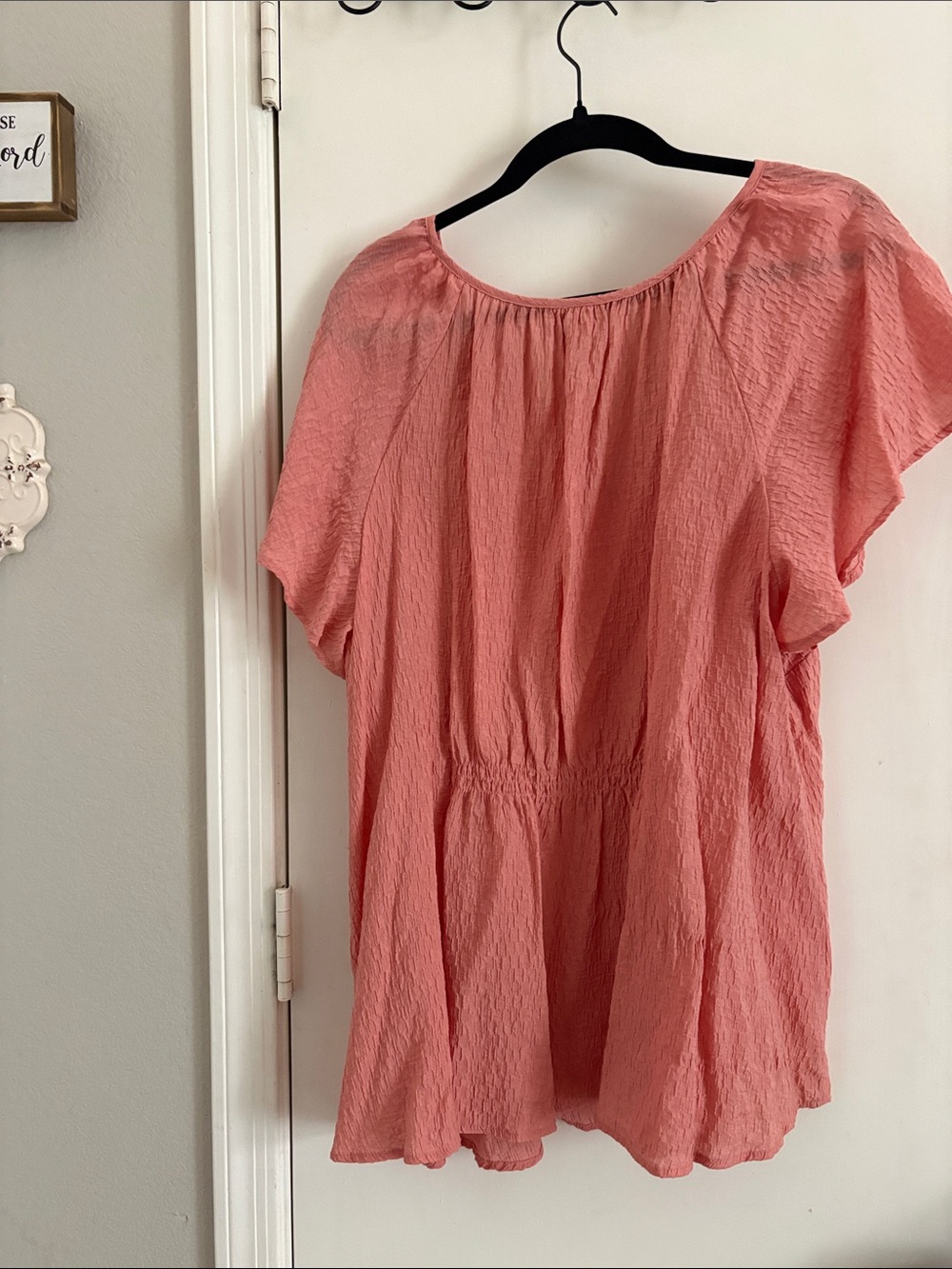 Ava & Viv Pink Crinkle V-Neck Short Sleeve Blouse size 2 coquette soft girl - Picture 3 of 4
